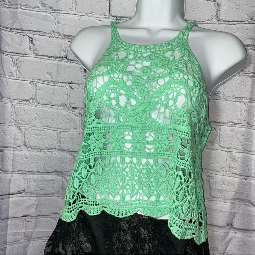 NEW! Very J Crochet Tank Top-Mint-Size M/L